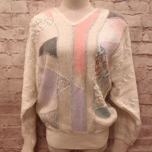 Vintage Premiere Collection Wool Angora Lurex Acrylic Sweater SMALL White